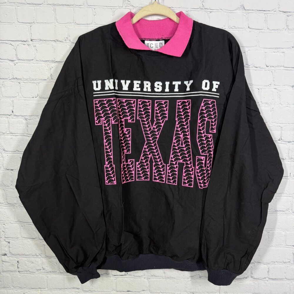 VTG Y2K University of Texas Sweatshirt Women Large Black Pink Academia Oversized